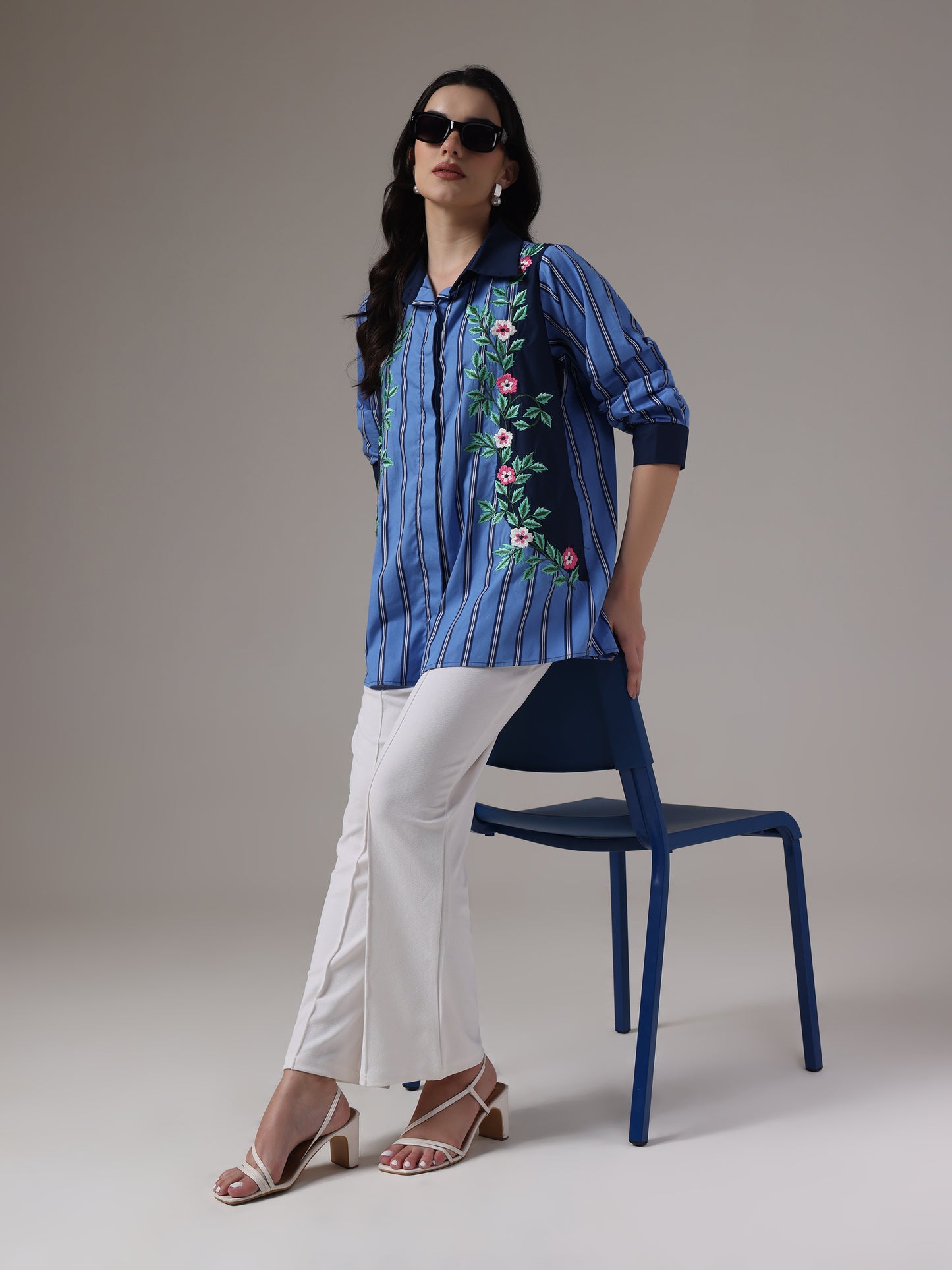 EMBROIDERED STRIPES PANELLED SHIRT