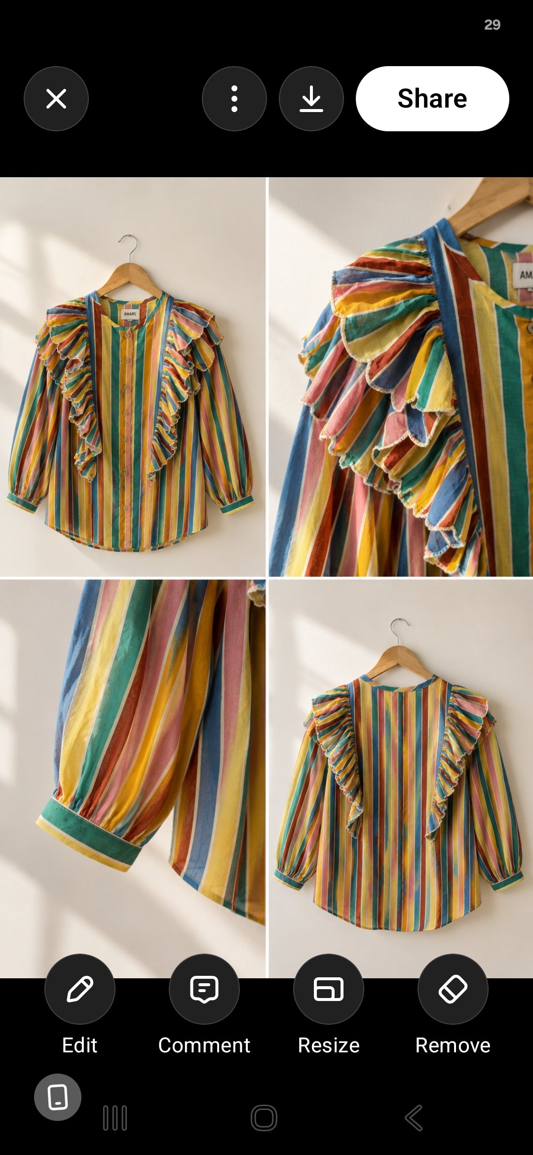 Striped shirt with scallop embroidery
