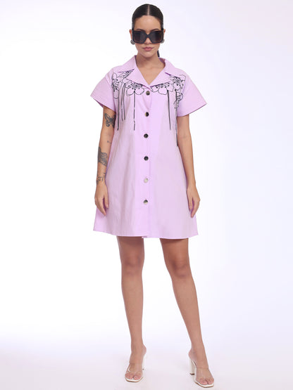 DROP EMBROIDERY DETAIL DRESS LAVENDER