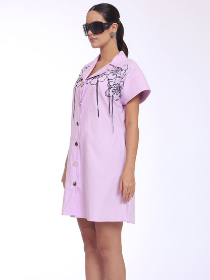 DROP EMBROIDERY DETAIL DRESS LAVENDER