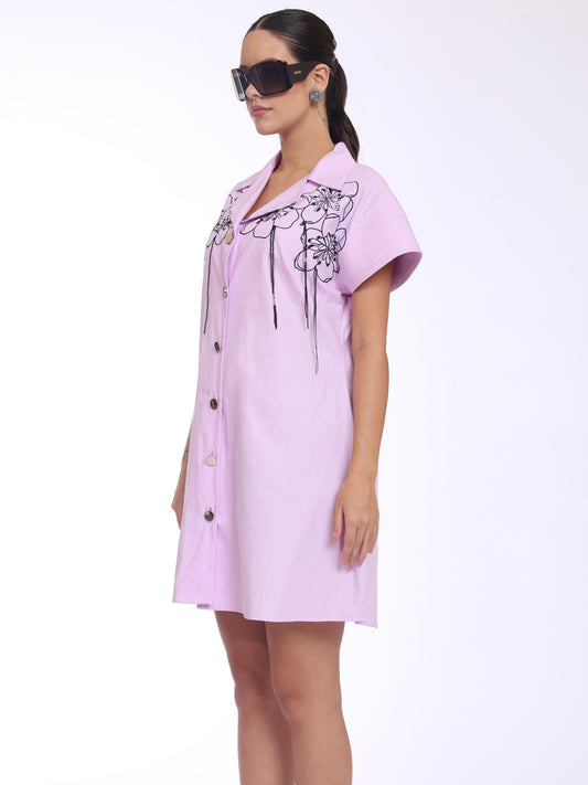 DROP EMBROIDERY DETAIL DRESS LAVENDER