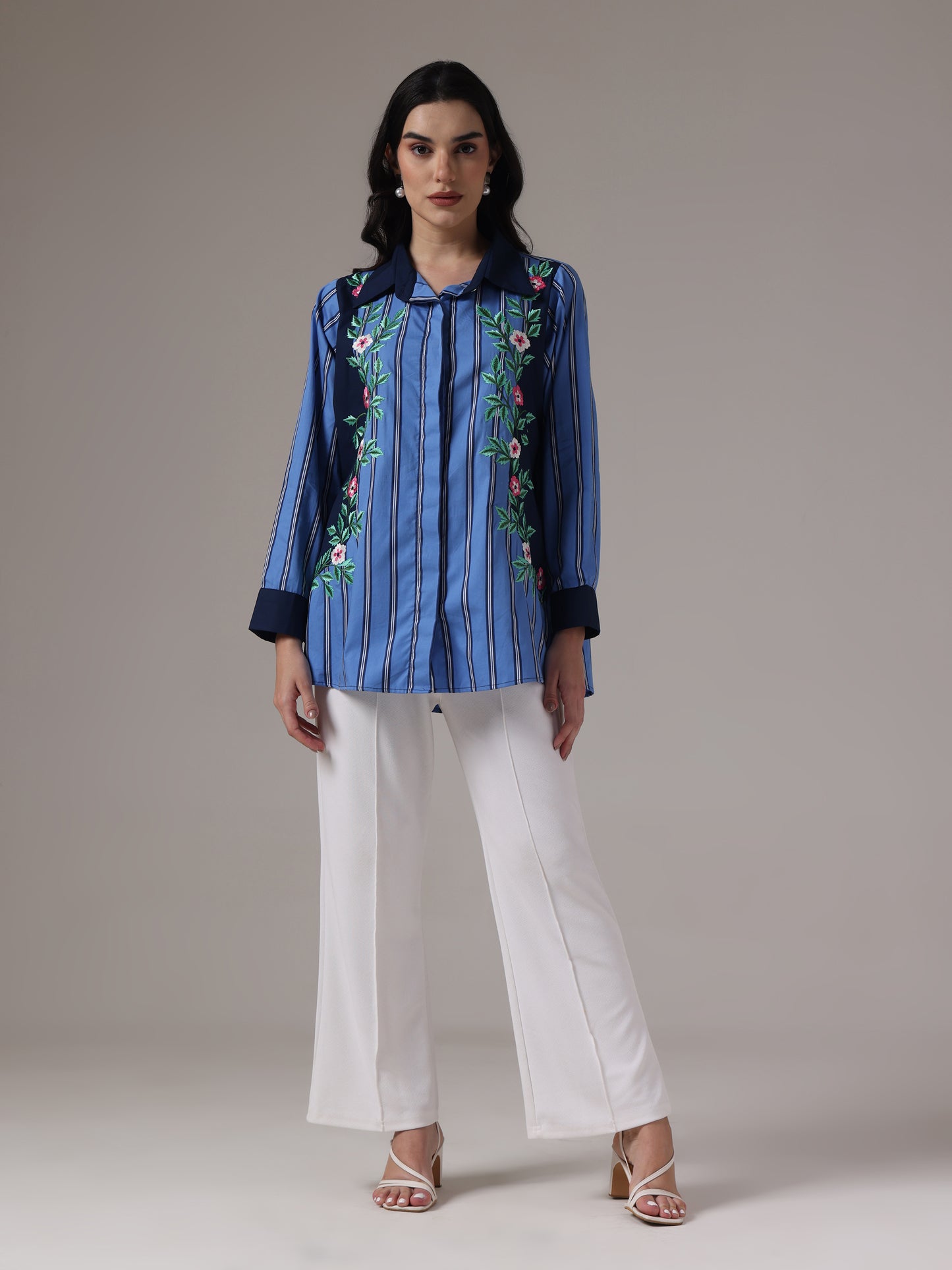 EMBROIDERED STRIPES PANELLED SHIRT
