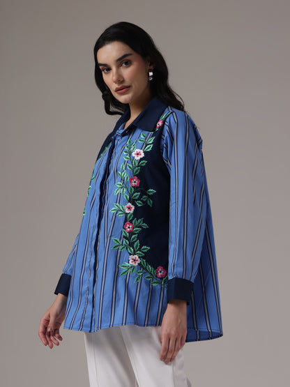 EMBROIDERED STRIPES PANELLED SHIRT