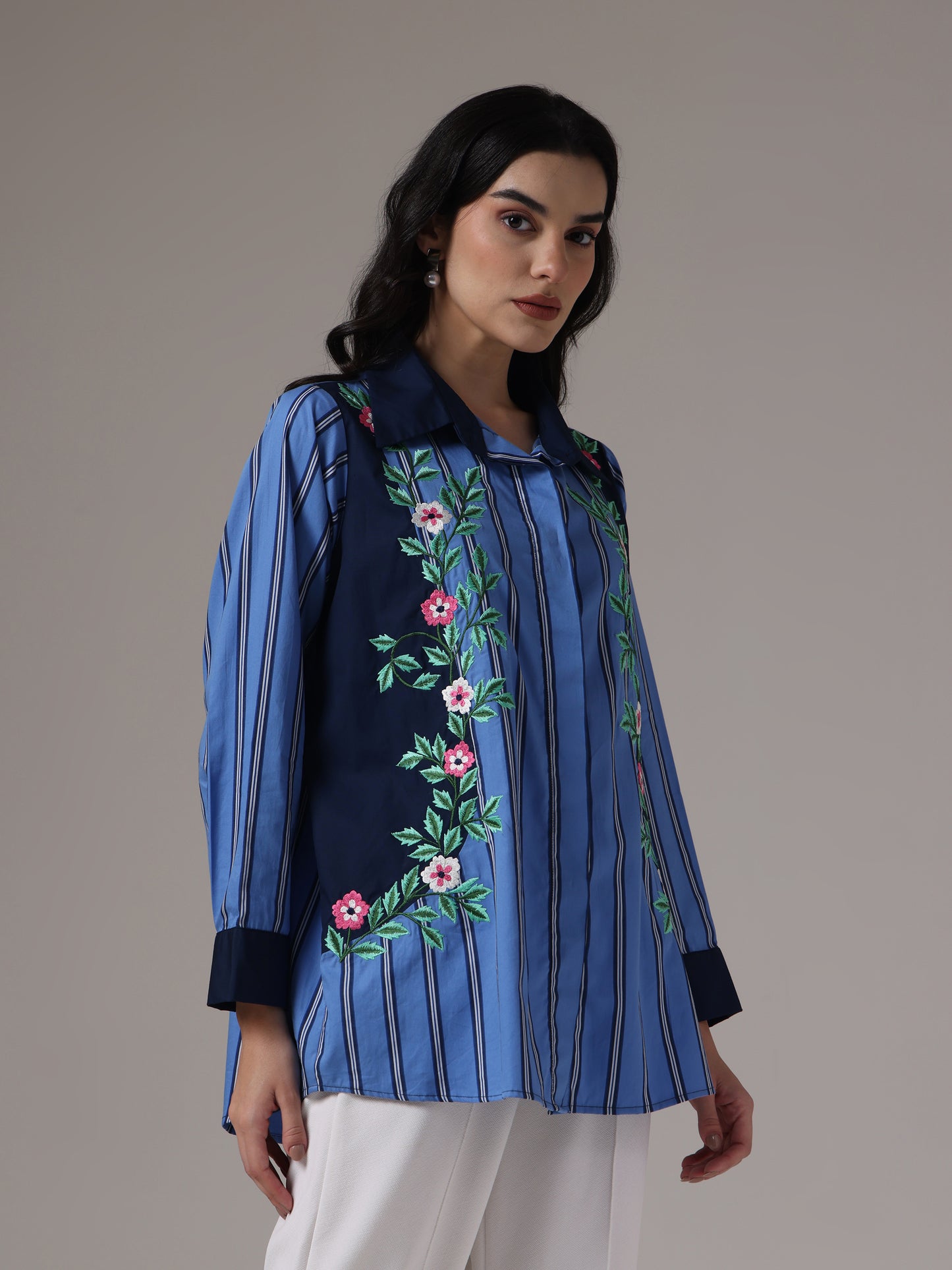 EMBROIDERED STRIPES PANELLED SHIRT