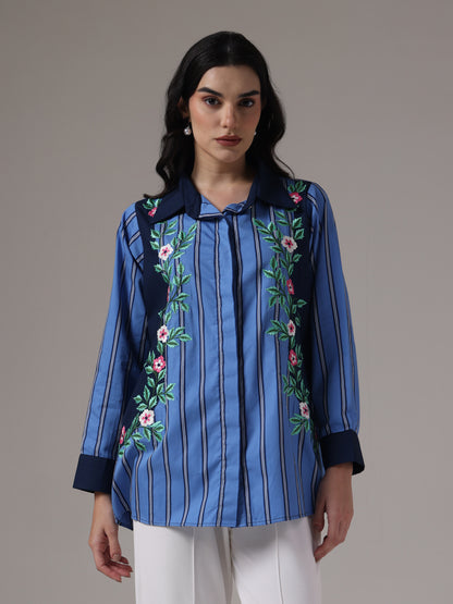 EMBROIDERED STRIPES PANELLED SHIRT