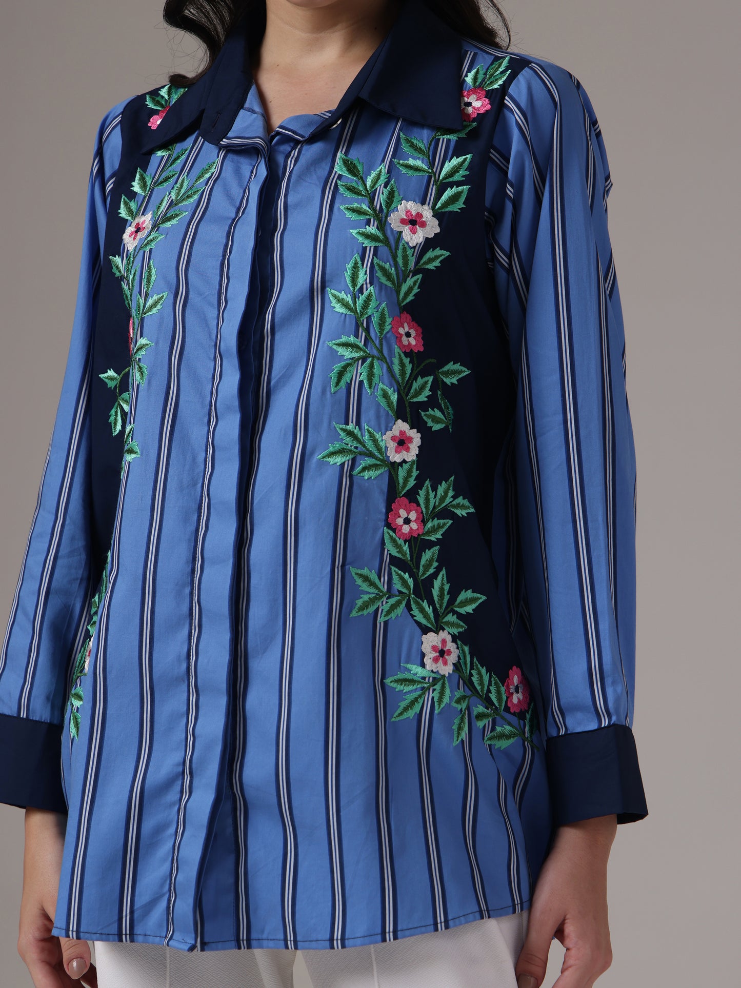EMBROIDERED STRIPES PANELLED SHIRT