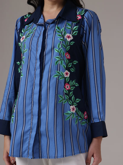 EMBROIDERED STRIPES PANELLED SHIRT