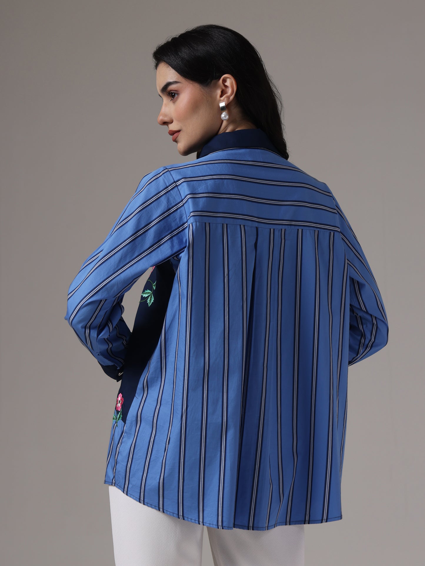 EMBROIDERED STRIPES PANELLED SHIRT