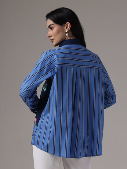 EMBROIDERED STRIPES PANELLED SHIRT