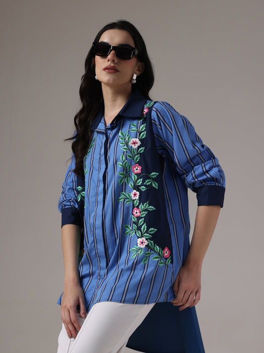 EMBROIDERED STRIPES PANELLED SHIRT