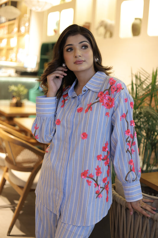 Hand embroidered cherry blossom shirt