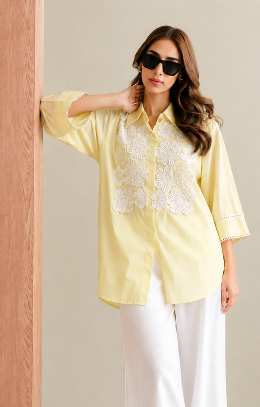 3D floral embroidered shirt