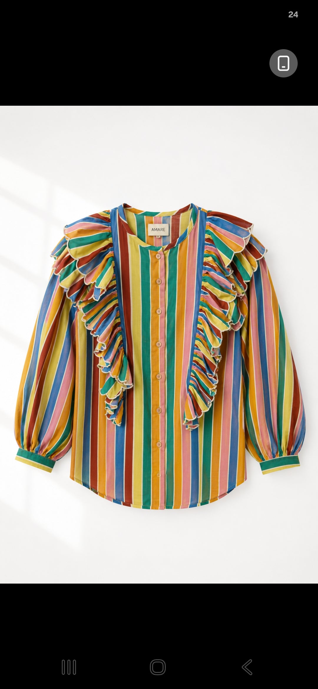 Striped shirt with scallop embroidery