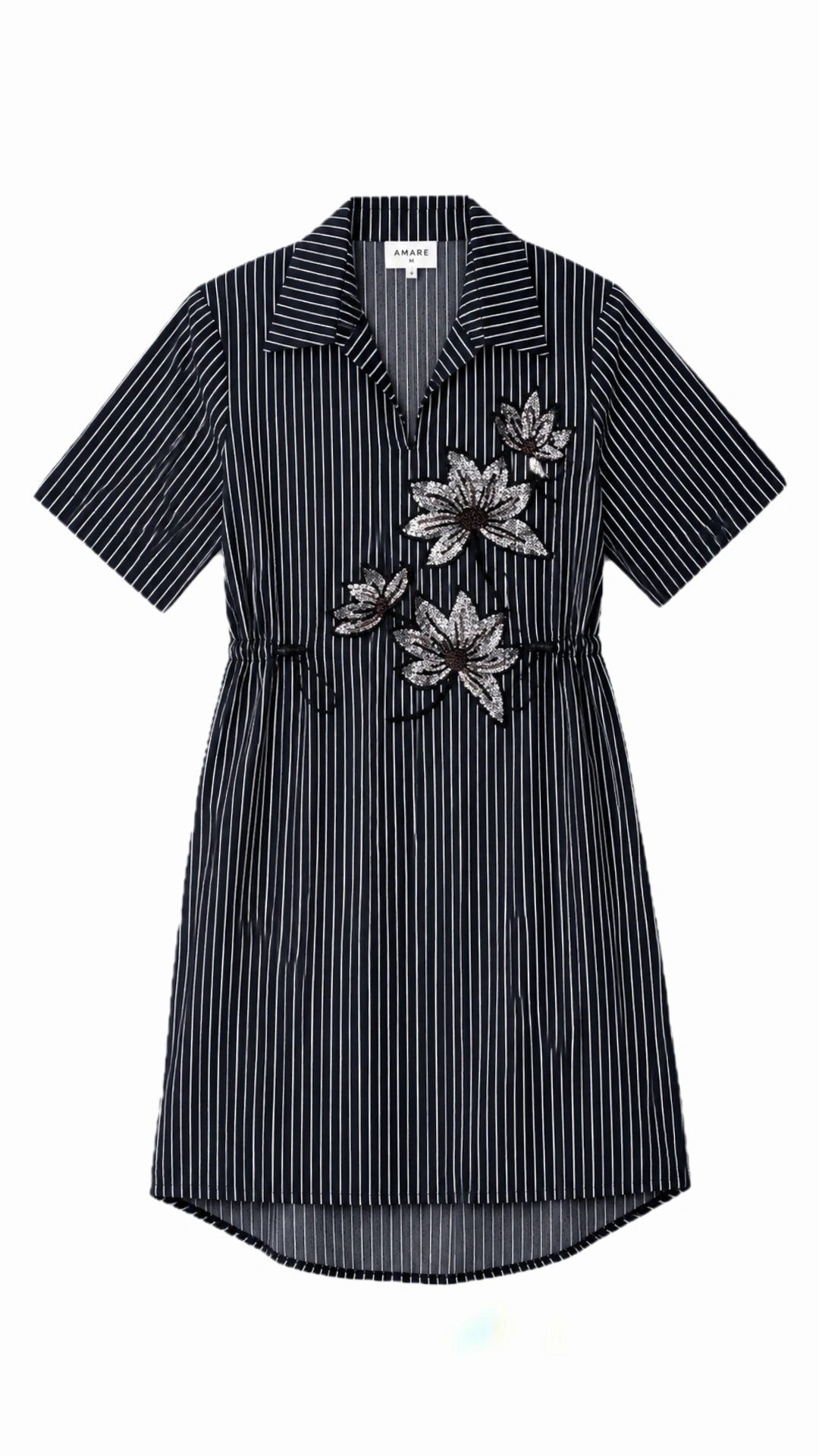 Stripes dress with sequin embroidered flower dress