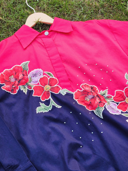 Colorblocked camellias shirt