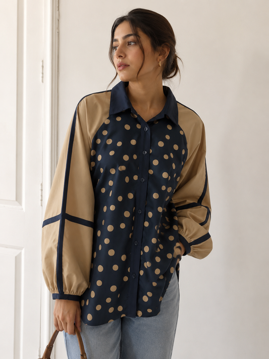 Color blocked Polka dots statement shirt