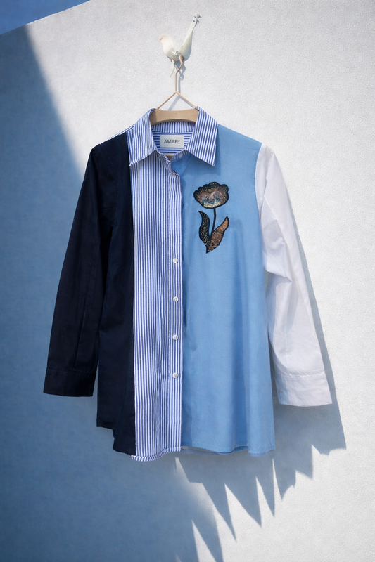 Panelled colorblocked embroidered shirt