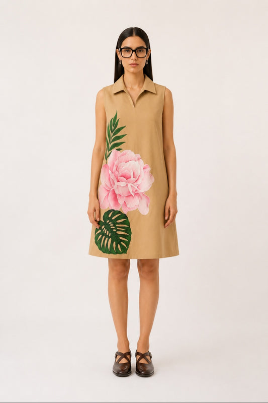 Beige statement embroidered flower applique