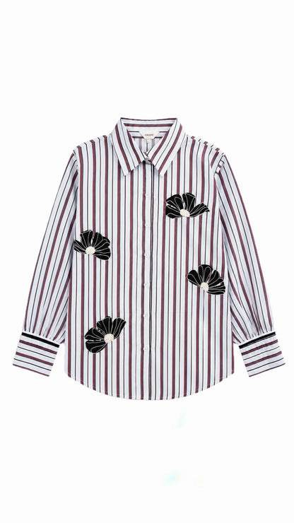 Stripes with Floral hand embellished shirt